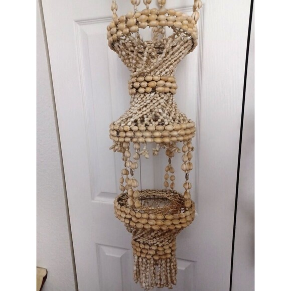 Lot Of 2 Vintage Hanging Planter Sea Shell 2 Tiered Plant Holder 42” Tall - Picture 10 of 11